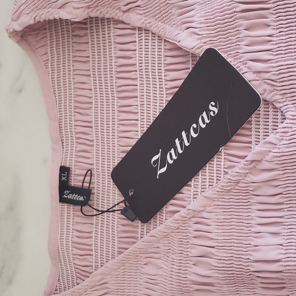 Zattcas Smocked Maxi High/Low Short Sleeve Vneck Flowy Dress in Pink Size XL - Picture 10 of 15